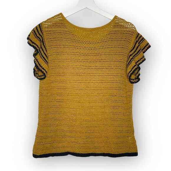 LOFT Loft Ann Taylor Crochet Ruffle Sleeve Top Orange Yellow Blue Women’s Small - Picture 3 of 13